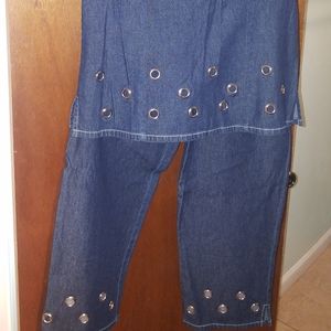 NWOT Forenza 2 Pc Denim Dress Suit Capris